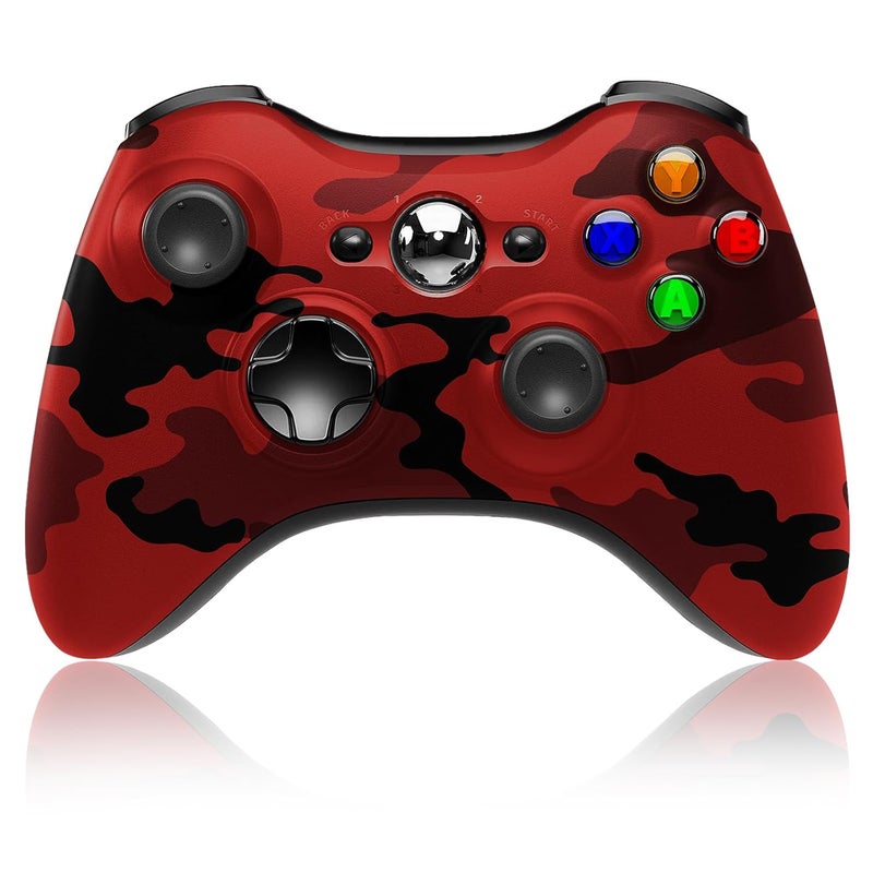 BUERTT Store وحدة تحكم لاسلكية لجهاز Xbox 360، وحدة تحكم ألعاب جويستيك بتردد 2.4GHZ لجهاز Xbox 360 و Slim و PC بنظام Windows 7/8/10، بدون مدخل صوت، لون كامو أحمر - Image 1